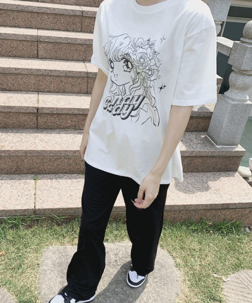 [당일발송] 캔디 캐릭터 프린팅 박시핏 반팔 티셔츠